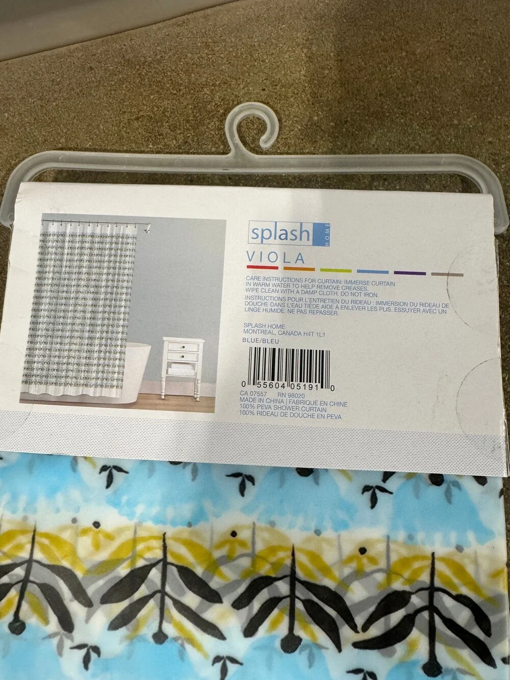 NWT Splash Viola PEVA Shower Curtain 180 cm x 183 cm Blue Yellow Black Pattern